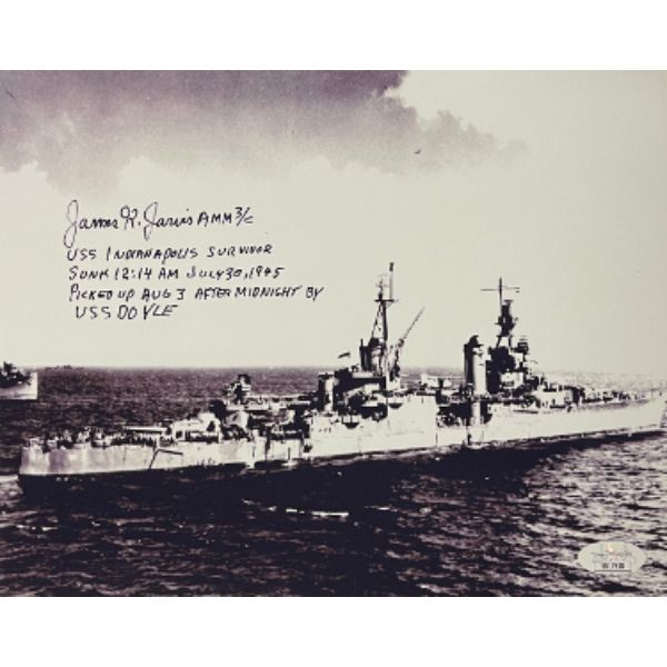 Picture of Athlon Sports CTBL-031474 8 x 10 in. James K. Jarvis Signed WWII Vintage Black & White Photo&#44; JSA - No.SS17618 - USS Indianapolis Survivor Sunk 7-30-1945 Inscription