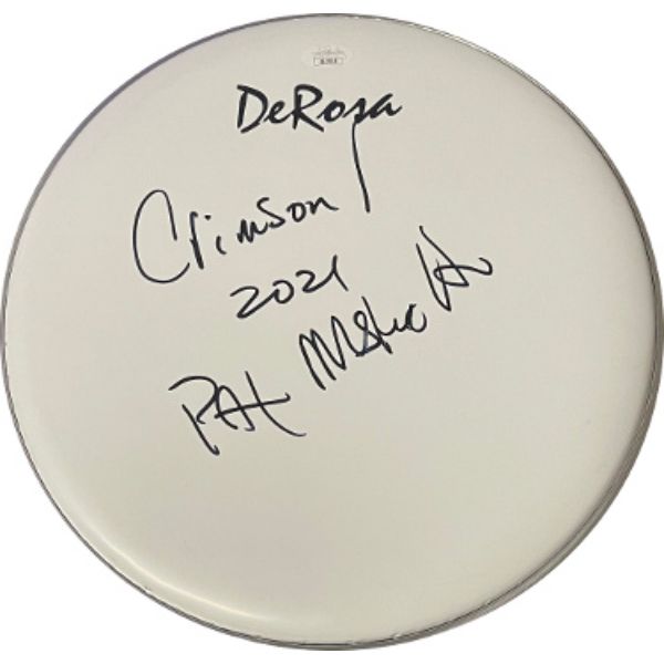 Picture of Athlon Sports CTBL-031571 12 in. Pat Mastelotto Signed De Rosa Drumhead, Crimson 2021 Inscription - JSA - No.SS17818 - Mr. Mister - King Crimson - Stick Men