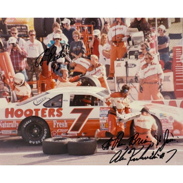 Picture of Athlon Sports CTBL-032211 8 x 10 in. Alan Kulwicki Signed 1992 NASCAR Hooters No.7 Pit Crew Photo&#44; Beckett Review - To Rock 92 - To Pam Brian & Jim