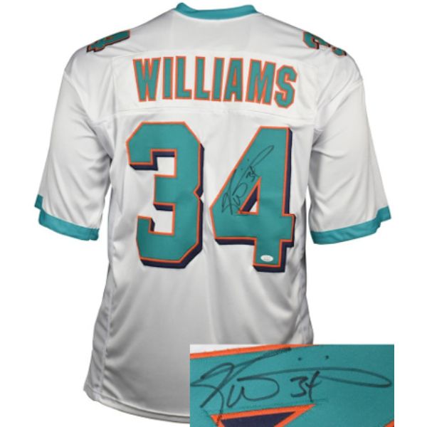 Picture of Athlon Sports CTBL-032136 Ricky Williams Signed Miami TB Stitched Pro Style Football Jersey&#44; White - No.34 - JSA Witnessed - Extra Large