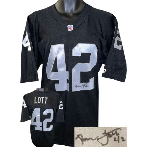 Picture of Athlon Sports CTBL-032779 Ronnie Lott Signed Official Wilson NFL Authentic Onfield Jersey&#44; Black - Beckett Review - Raiders - No.42 - Size 46
