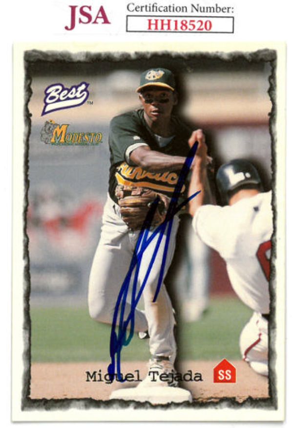CTBL-027573 Miguel Tejada Signed 1997 Best RC No. 4- JSA No. HH18520 Modesto & Oakland Athletics & On Card Auto Baseball Rookie Card -  RDB Holdings & Consulting, CTBL_027573