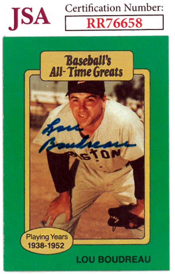 CTBL-031684 Lou Boudreau Signed 1987 Hygrade - JSA No. RR76658 On Card Auto & Boston Red Sox Baseball Card