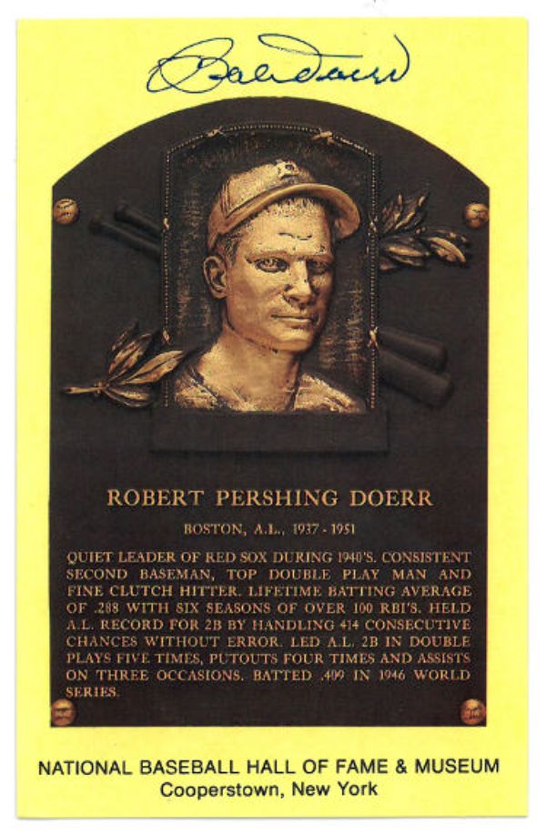 CTBL-031716 3.5 x 5.5 in. Bobby Doerr Signed Hall of Fame JSA No. RR76646 Boston Red Sox Baseball Plaque Card