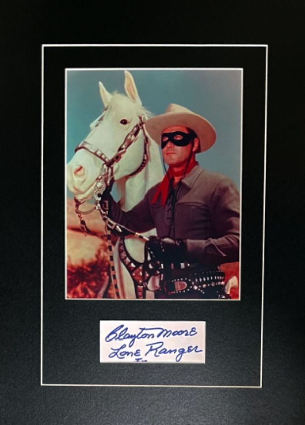 CTBL-033427 2 x 4.5 in. Clayton Moore Signed Cut Signature with Lone Ranger 8 x 10 in. Custom Matted 13 x 19 in. Autographed -  RDB Holdings & Consulting, CTBL_033427