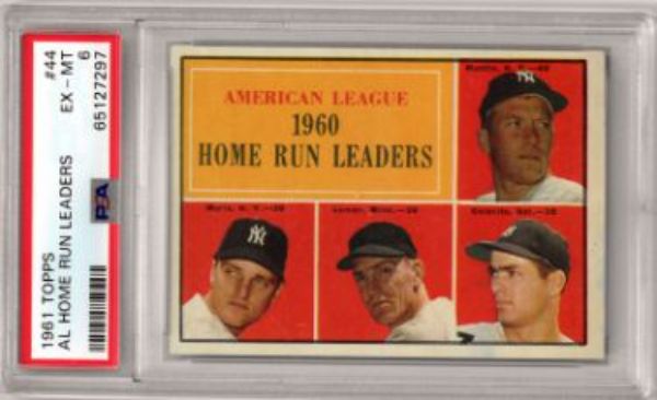 CTBL-034455 1961 Topps AL Home Run Leaders No. 44- Roger Maris, Mickey Mantle- PSA Graded 6 EX-MT with Rocky Colavito & Jim Lemon Baseball Card -  RDB Holdings & Consulting, CTBL_034455