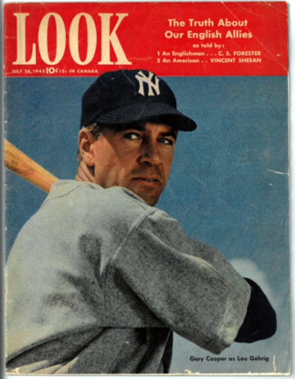 CTBL-034590 Look Magazine July 28 1942 Gary Cooper As Lou Gehrig The Pride of The Yankees & No Label Baseball Card