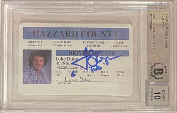 CTBL-033287 Tom Wopat Signed Luke Duke Hazzard County Rep Drivers License- Beckett & BAS Graded 10 Auto- Dukes Of Hazzard Autographed -  RDB Holdings & Consulting, CTBL_033287