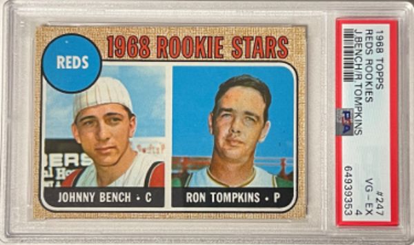 Picture of RDB Holdings & Consulting CTBL-033343 Johnny Bench 1968 Topps RC No. 247- PSA Graded 4 VG-EX HOF&#44; Reds & Ron Tompkins Baseball Rookie Card
