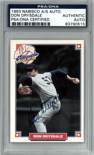 CTBL-034012 Don Drysdale Signed 1993 Nabisco All Star Auto PSA Authentic Auto Brooklyn & Los Angeles Dodgers Baseball Card