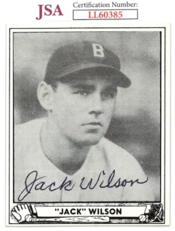 CTBL-031292 Jack Wilson Signed 1986 Reprint 1940 Ball No. 31- JSA No. LL60385 On Card Auto & Boston Red Sox Baseball Card