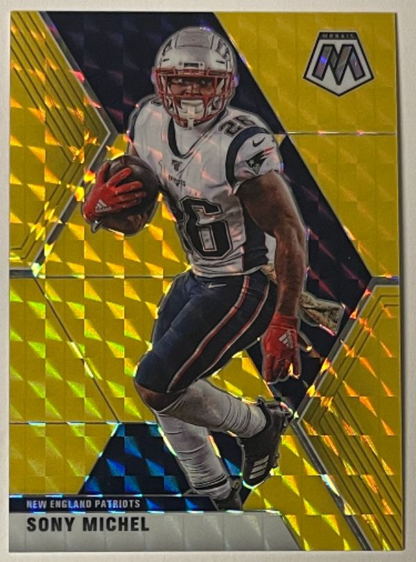 CTBL-033125 Sony Michel 2020 Panini Mosaic Gold Fluorescent Prizm No. 137- 16, 20 New England Patriots Football Card