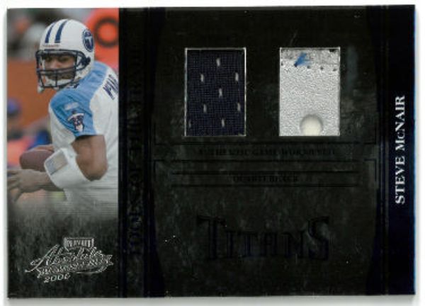 CTBL-033878 Steve McNair 2006 Donruss Playoff Absolute Game Worn Jersey & Shoe No. TOT-125- 14 & 50 Tennessee Titans Football Card