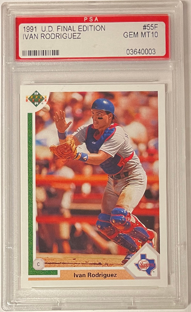 CTBL-032950 Ivan Rodriguez 1991 Upper Deck Final Edition Rookie RC No. 55F- PSA Graded 10 Gem Mint Texas Rangers Baseball Card