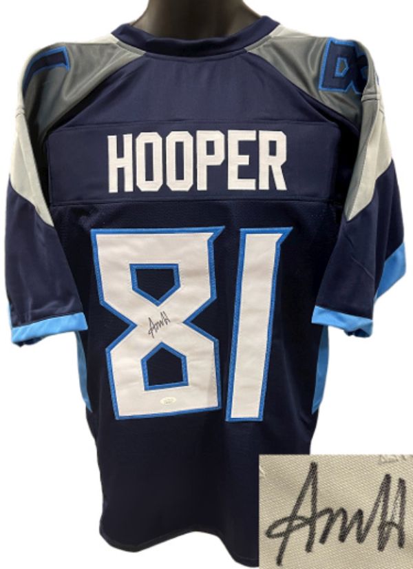 CTBL-033751 Austin Hooper Signed Tennessee Custom Stitched Pro Style JSA Witnessed Football Jersey, Navy - Extra Large