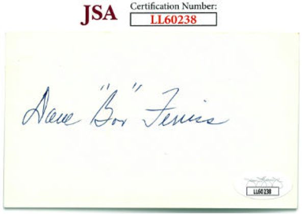 CTBL-033769 3 x 5 in. Dave Boo Ferriss Signed Index Card- JSA No. LL60238 Boston Red Sox Baseball Index Card