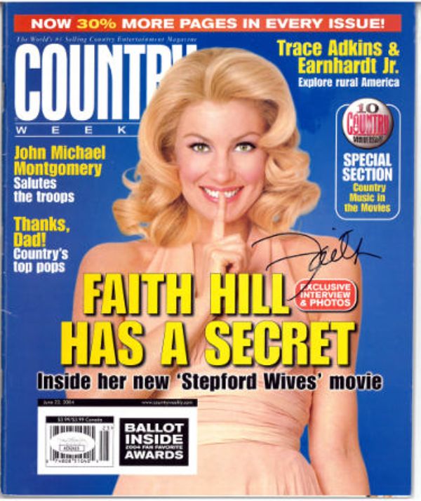 Picture of RDB Holdings & Consulting CTBL-034702 Faith Hill Signed June 22&#44; 2004 Country Weekly Full Minor Smudge- JSA-AC92425 No Label Music Magazine