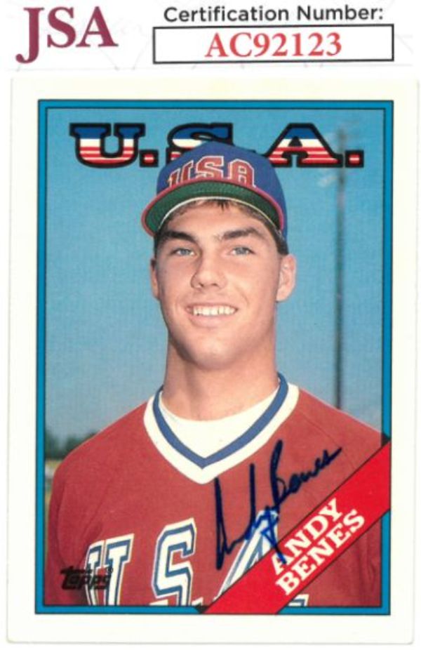 Picture of RDB Holdings & Consulting CTBL-034743 Andy Benes Signed 1988 Topps Traded Team USA Rookie RC No. 14T- JSA No. AC92123 On Card Auto Baseball Card