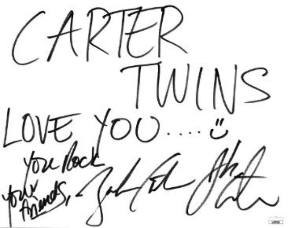 Picture of RDB Holdings & Consulting CTBL-031826 9 x 11.25 in. The Carter Twins- Joshua Scott Carter & Zachary Edward Carter Dual Signed Signature Card- JSA-LL60429 with Love You Music Autographed