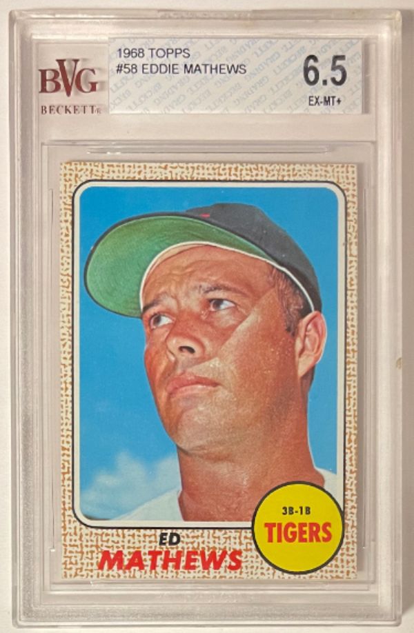 CTBL-032825 Eddie Mathews 1968 Topps No. 58- BVG Graded 6.5 EX-MT Plus Sub Grades, HOF & Detroit Tigers Baseball Card