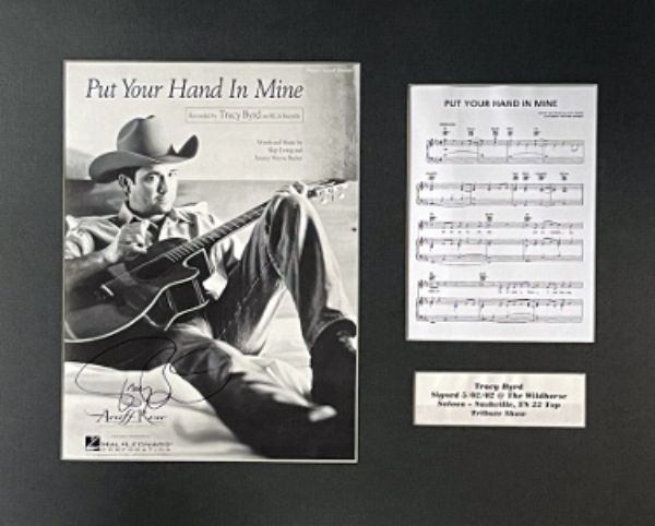 Picture of RDB Holdings & Consulting CTBL-033539 16 x 20 in. Tracy Byrd Signed 1999 Put Your Hand in Mine Original Sheet Music & Lyrics Custom Matted COA Music Autographed