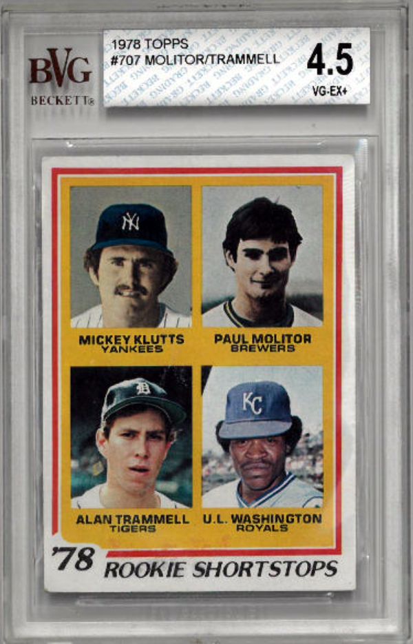 Picture of RDB Holdings & Consulting CTBL-033618 1978 Topps Rookie Shortstops Paul Molitor&#44; Alan Trammell No. 707-BVG Graded 4.5 VG-EX Plus 7.5 Centering&#44; Edges&#44; Sub Grades & Brewers Baseball Card