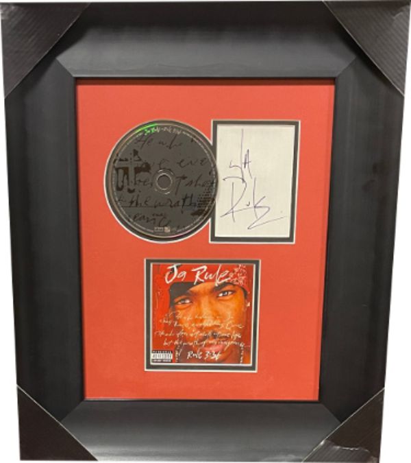 Picture of RDB Holdings & Consulting CTBL-f33405 3 x 4.5 in. Ja Rule Signed Cut signature. Matted to 11 x 14 in. Custom Framing with 2000 Def Jam Rule 3-36&#44; CD Image Beckett Review Music Autographed