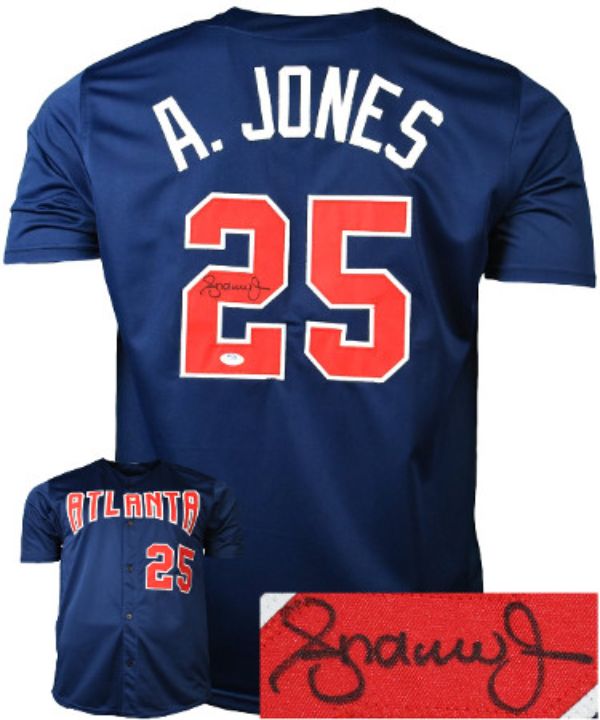 CTBL-J28099 Andruw Jones Signed Custom Stitched Pro-JSA Witnessed Baseball Jersey, Navy - Extra Large