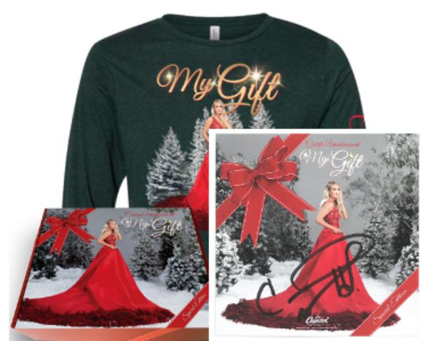 Picture of RDB Holdings & Consulting CTBL-j32097 3 x 4 in. Carrie Underwood Signed 2021 My Gift Art Card- JSA-AC92588- Special Edition Boxed Set&#44; CD & Imperfect T-Shirt - Large