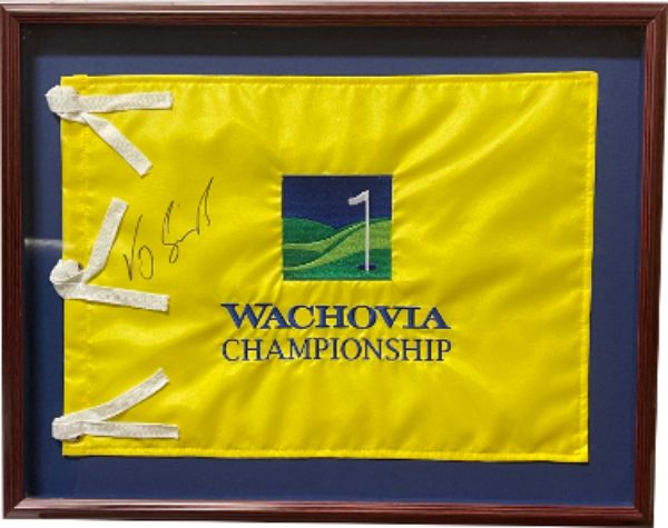 CTBL-J32144 13 x 17 in. Vijay Singh Signed 2005 Wachovia Championship PGA JSA-AC92248- Premium Custom Framing 22 x 17 in. & Shadow Box Golf Flag