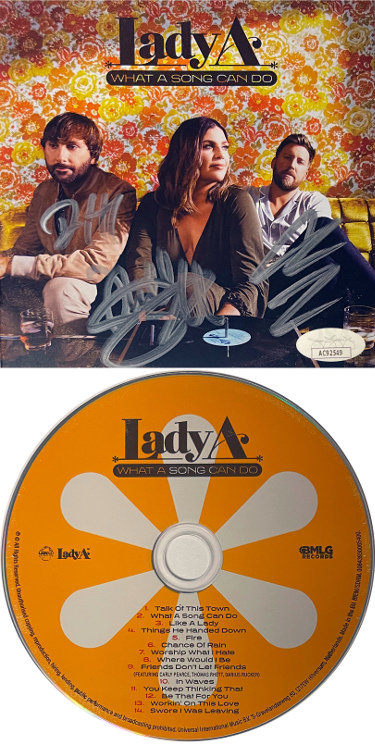 CTBL-j33371 Lady Antebellum Band Lady A 2021 What A Song Can Do JSA-AC92549- Hillary Scott, Charles Kelley & Dave Haywood Album Cover with CD -  RDB Holdings & Consulting, CTBL_j33371