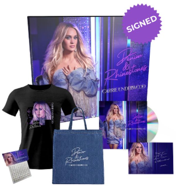 Picture of RDB Holdings & Consulting CTBL-j33407 Carrie Underwood Signed 2022 Denim & Rhinestones Card- JSA with Boxed Set&#44; CD&#44; Tote Bag & Stickers & T-Shirt Autographed Photo - Medium
