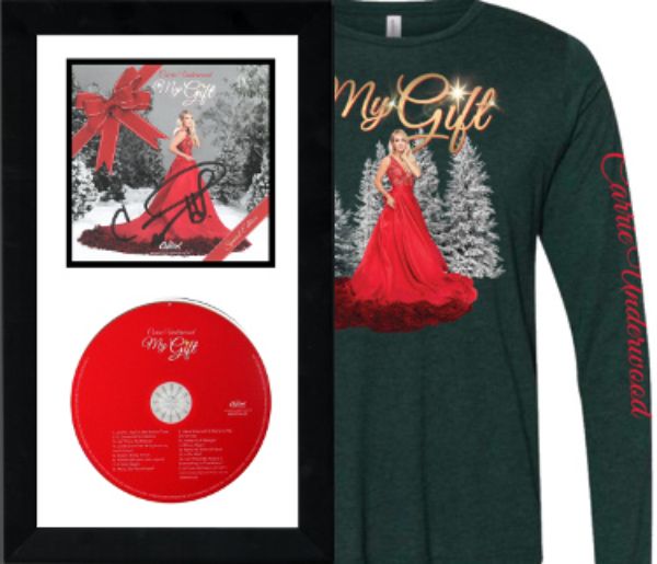 Picture of RDB Holdings & Consulting CTBL-Fj32112 3 x 4 in. Carrie Underwood Signed 2021 My Gift Art Card- JSA- Custom Framing with Special Edition Boxed Set & CD&#44; T-Shirt - Extra Large