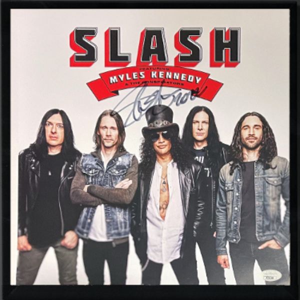CTBL-fj33381 12 x 12 in. Slash Signed Myles Kennedy & Conspitators 4 Flat- JSA- Custom Framing with Free LP, Vinyl, Record Guns N Roses Album
