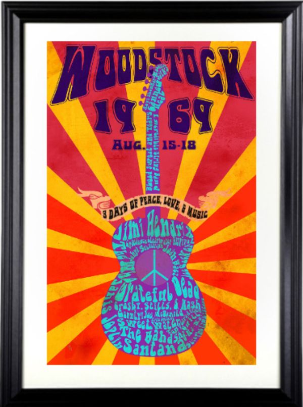 Picture of RDB Holdings & Consulting CTBL-F33627 11 x 17 in. 1969 Woodstock Music & Art Festival High Quality Framing- Grateful Dead & Jimi Hendrix Poster - 15 x 21 in. Overall Size