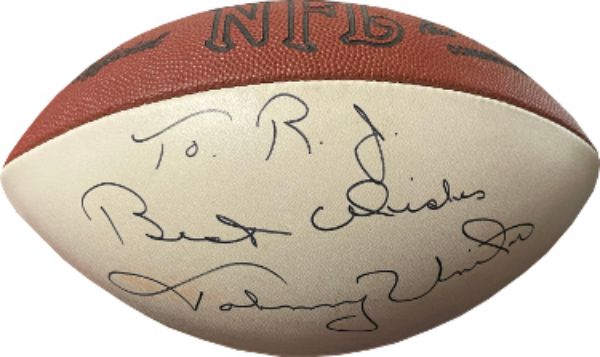 CTBL-J32051 Johnny Unitas Signed Wilson NFL White Panel Tagliabue JSA Full LOA No.XX77013- To RJ Best Wishes Baltimore Colts Football