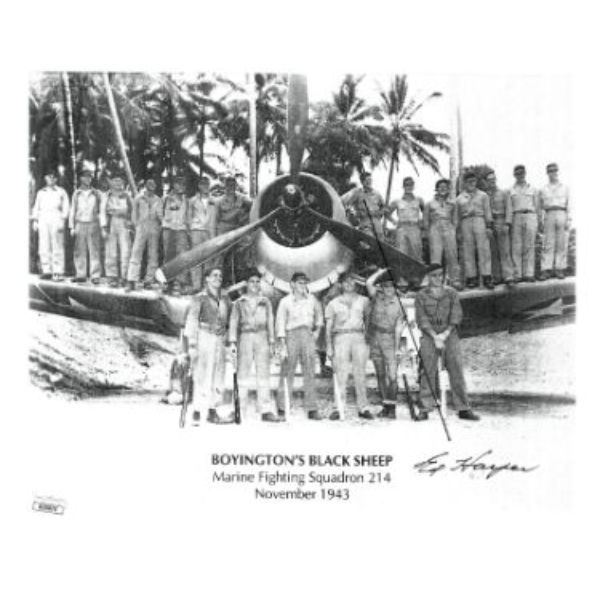 CTBL-034188 8.5 x 11 in. ED Harper Signed 1943 Pappy Boyingtons Black Sheep Photo - JSA No.AC92675 - Corsair Pilot & VMF 214-1943 2nd Tour