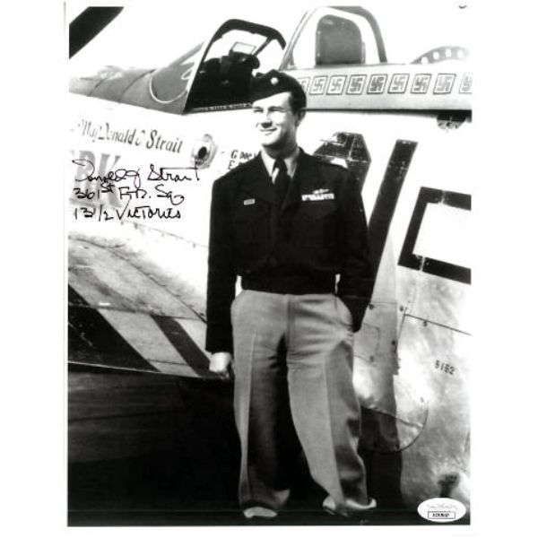 CTBL-034244 8.5 x 11 in. Major Donald J Strait Signed WWII B & W Photo - JSA No.AC92657 P-51 Mustang Double Ace Pilot & 13 0.5 Victories