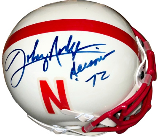 Picture of RDB Holdings & Consulting CTBL-035276 1972 Johnny Rodgers Signed Nebraska Cornhuskers Authentic Schutt Mini Helmet with Heisman 72 Inscription