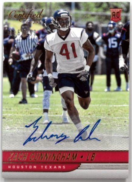 CTBL-035366 No.188 116-199 Zach Cunningham Signed 2017 Panini Donruss Certified Cuts Rookie Auto Card - Texans, Vanderbilt & Titans