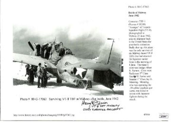 CTBL-034240 7.5 x 11 in. No.AC92653 Harry Ferrier Signed WWII 1942 Battle of Midway Vintage Photo - VT-8 - Only Surviving Aircraft -  RDB Holdings & Consulting, CTBL_034240