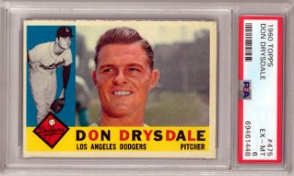 CTBL-035668 No.475-PSA Don Drysdale 1960 Topps Graded 6 EX-MT Baseball Card - Los Angeles Dodgers