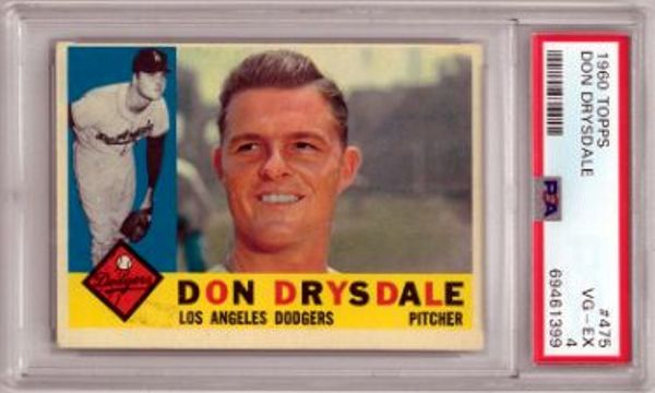 CTBL-035725 No.475-PSA Graded 4 VG-EX Don Drysdale 1960 Topps Baseball Card - Los Angeles Dodgers