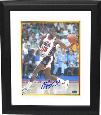 Picture of Athlon CTBL-BW14721 Magic Johnson Signed Team USA Olympic Dream Team Photo Dribble Custom Framed - 16 x 20