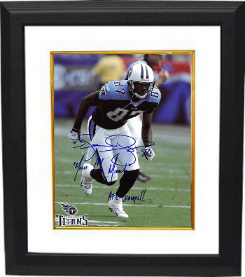 Picture of Athlon CTBL-BW18919 Kevin Dyson Signed Tennessee Titans Action 8 x 10 Photo Custom Framed with triple Music City Miracle&#44; 01-08-00 & AFC Champs