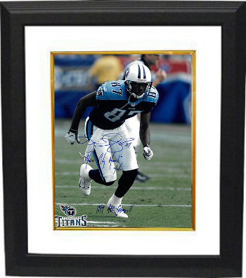 Picture of Athlon CTBL-BW18920 Kevin Dyson Signed Tennessee Titans Action 16 x 20 Photo Custom Framed with triple Music City Miracle&#44; 01-08-00 & 1999 AFC Champs