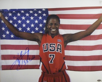 Picture of Athlon CTBL-013972 Sheryl Swoopes Signed Photo Team USA Olympics with US Flag 3X Gold - Wnba Basketball - 16 x 20