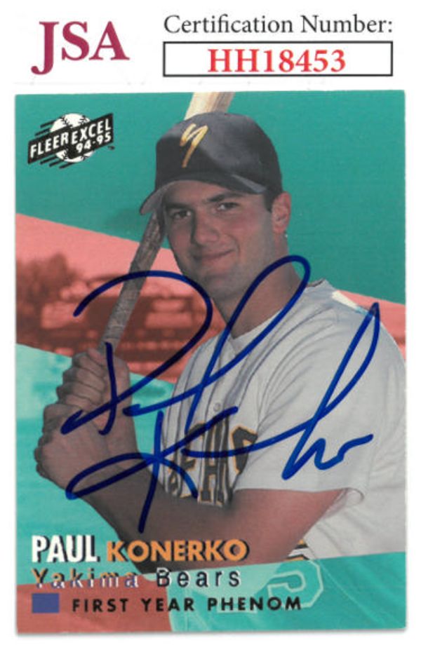 CTBL-027512 Paul Konerko Signed 1994-1995 Fleer Excel Minor League on Card with Auto No.1-JSA No.HH18453 Yakima Bears