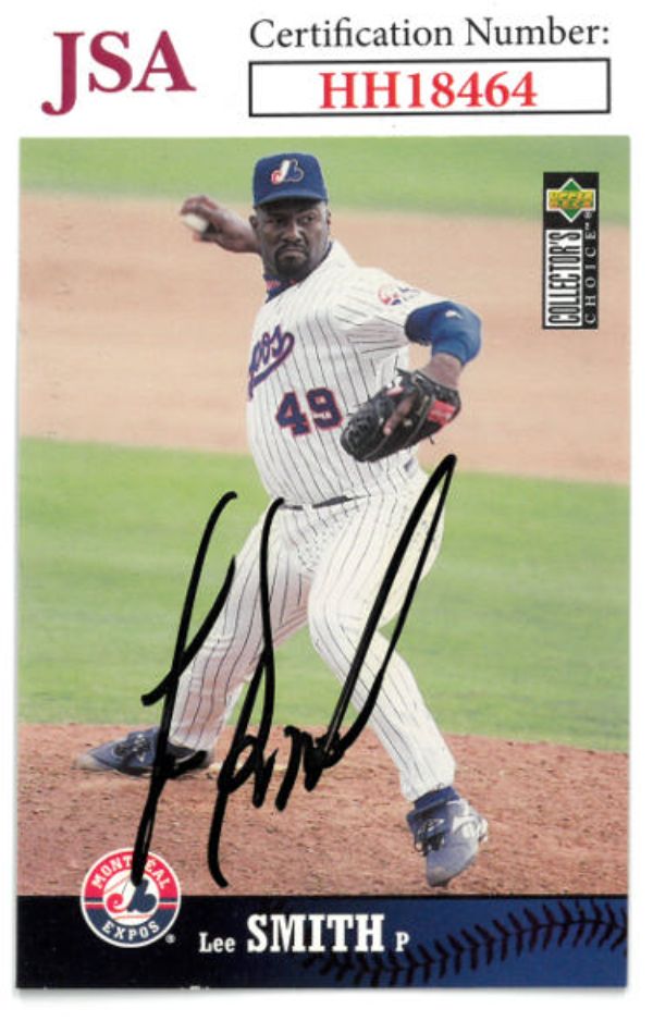 CTBL-027524 Lee Smith Signed 1997 Upper Deck Collectors Choice on Card with Auto No.390-JSA No.HH18464 Montreal Expos & Hof