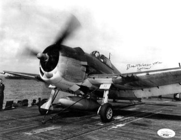 CTBL-034193 8 x 10 in. John Mike Thomas Wolf SignedczB&W Vintage Photo with Vf-2- JSA No.AC92828 Navy Flying Ace Fighter Pilot & Rippers